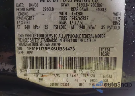 2006 Ford Explorer Limited из США, поврежденный, VIN 1FMEU75EX6UB31473